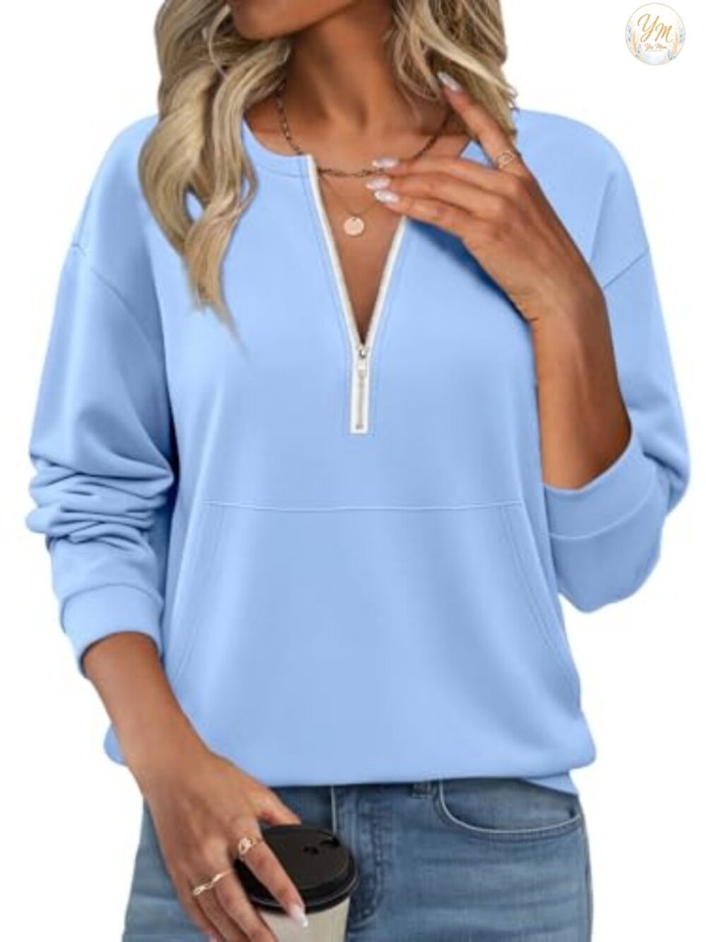 Womens Fleece Lined Half Zip Sweatshirt with Pockets Cotton Blend Pullover